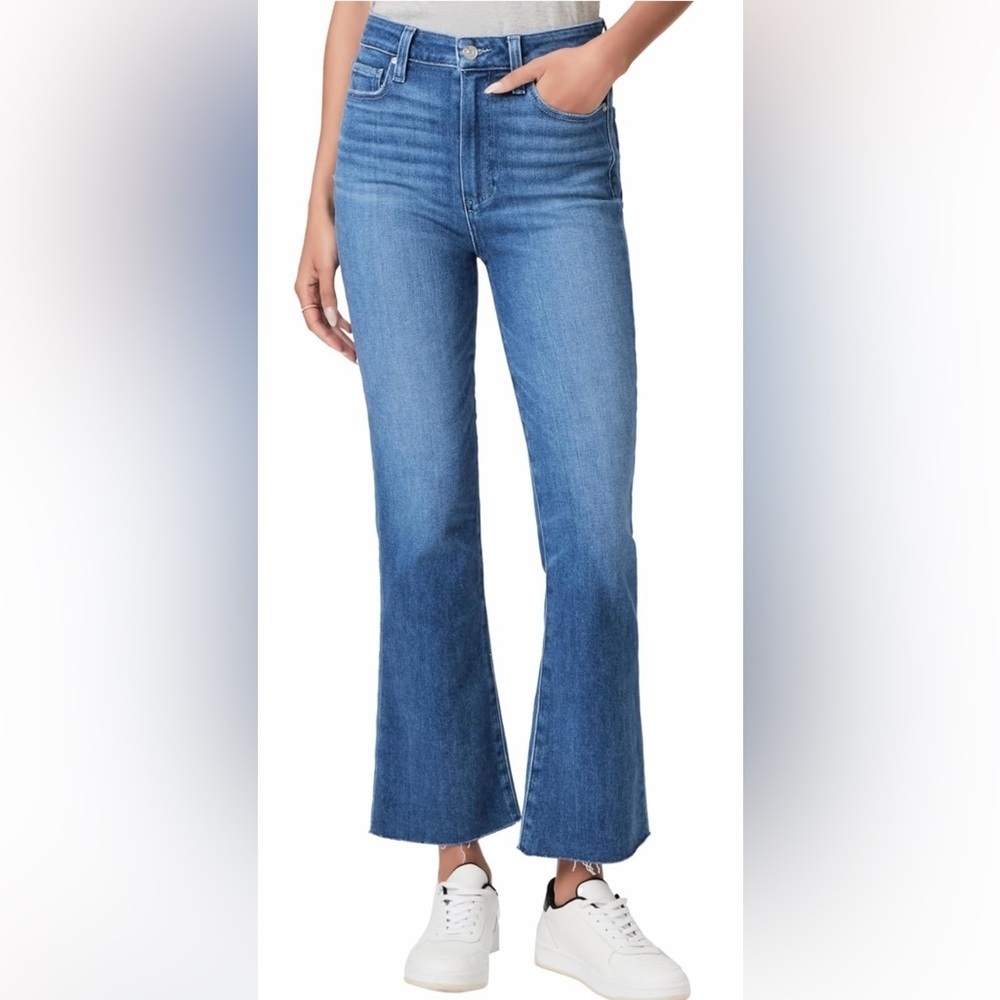 PAIGE The Claudine High-Rise Ankle Flare Raw Hem Jeans Size 30 Stardom